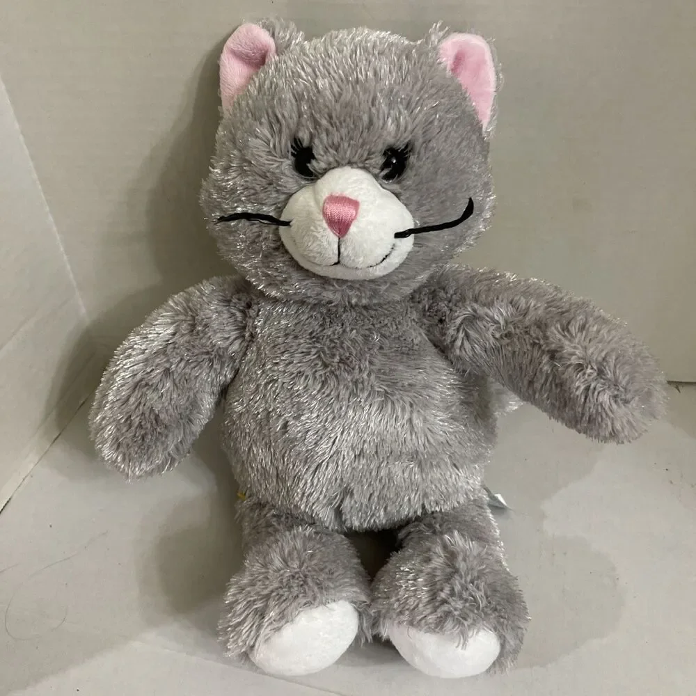 Build A Bear Cat Gray White Kitty Silver Plush Doll Toy Stuffed Animal Kitten 16